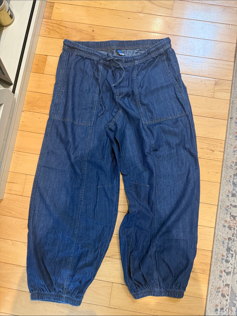 Old Navy women’s Linen-Blend Mid-Rise Cropped Balloon Pants Blue - Size Large